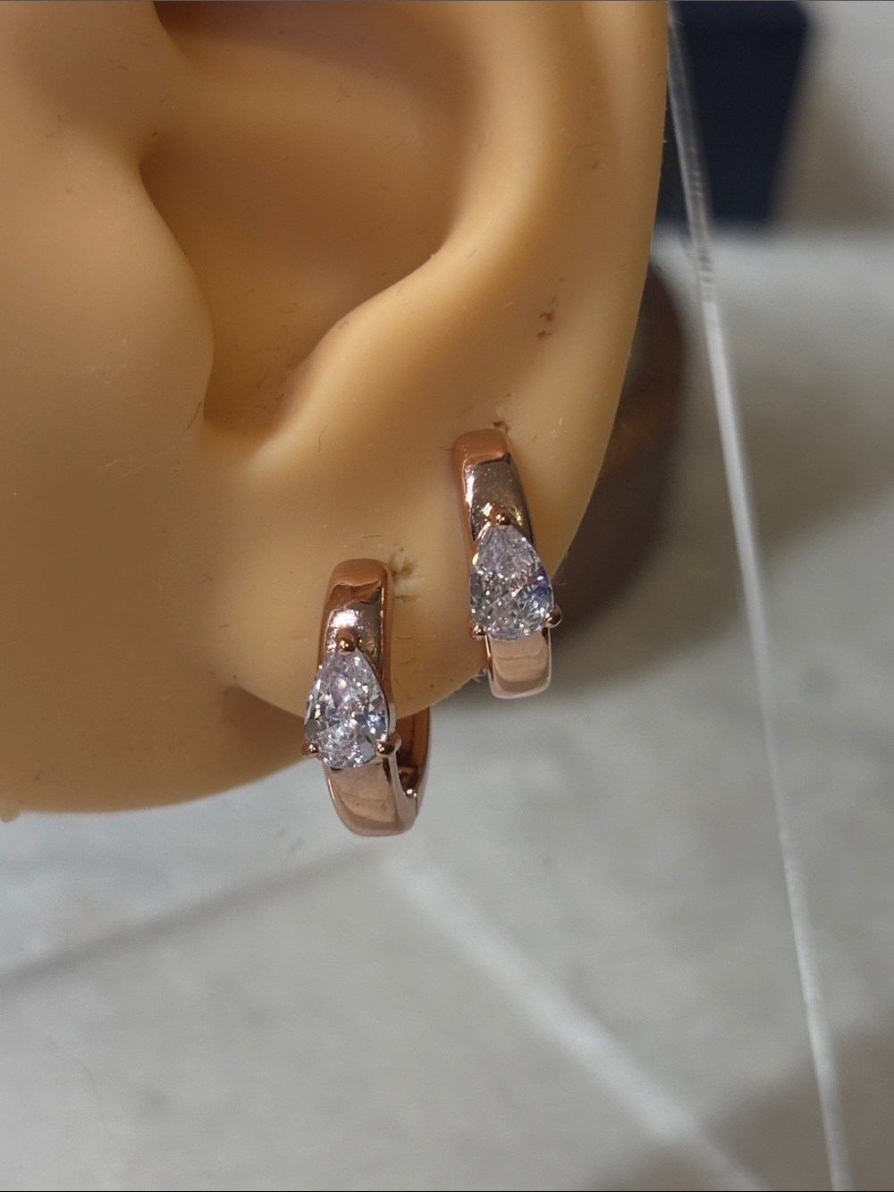 AAA CZ Pear Teardrop Huggies Earrings 18k Rose Gold Filled